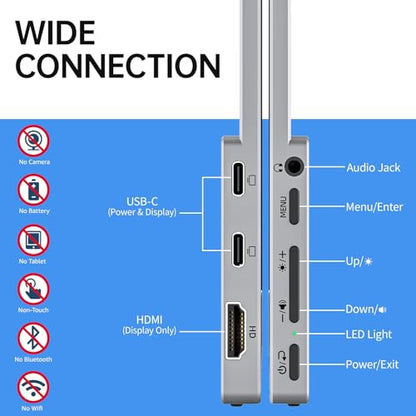 VisionOwl Portable Monitor 15.6 Inch 1080P FHD 85% sRGB Second Screen, USB-C HDMI HDR FreeSync Travel Monitor for Laptop PC MacBook PS5 Xbox, VESA Mountable, with Speakers, Cover Stand, Silver - size: 15.6 inch