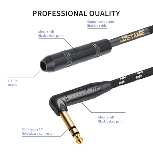 1Feet Right Angle 1/4 6.35 TRS Male to Female Stereo Audio Cable,6.35MM TRS Male to Female Stereo Headphone Guitar Extension Cable Cord - size: 1Feet