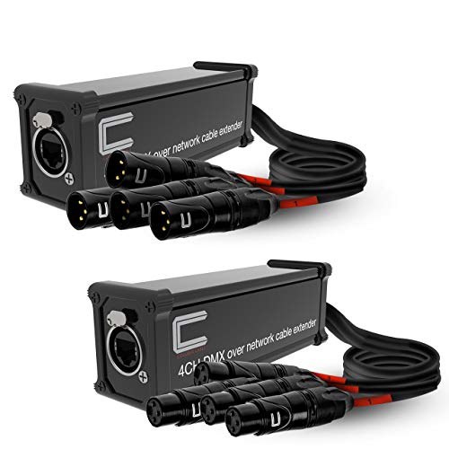 Pair of 4 Channel 3-Pin XLR Male and Female to Ethercon Cable -Compact Cat6 Multi Network Snake Receiver- XLR, AES, DMX Channels Over RJ45 Cat5/Cat6 Ethernet Cable - size: Pair Male and Female Tails