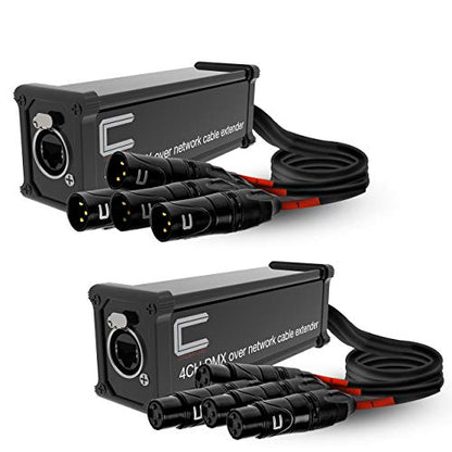 Pair of 4 Channel 3-Pin XLR Male and Female to Ethercon Cable -Compact Cat6 Multi Network Snake Receiver- XLR, AES, DMX Channels Over RJ45 Cat5/Cat6 Ethernet Cable - size: Pair Male and Female Tails