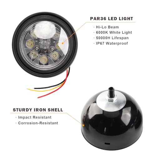 Par 36 LED Tractor Work Light Replace OEM: 267185, 70267185 Compatible with John Deere 1020, 1520, 1530, 2010, 2020 with Rubber Housing (Hi-Lo Beam / 24W) - style: Hi-Lo Beam / 24W