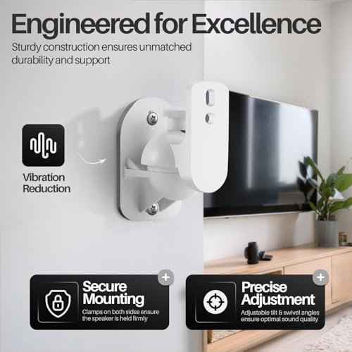 TNP Universal Satellite Speaker Wall Mount Bracket Ceiling Mount Clamp with Adjustable Swivel and Tilt Angle Rotation for Home Theater Surround Sound System Satellite Speakers - 6 Pack, White - color: White, size: 6 Pack