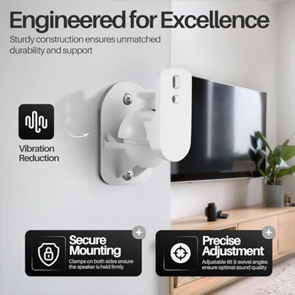 TNP Universal Satellite Speaker Wall Mount Bracket Ceiling Mount Clamp with Adjustable Swivel and Tilt Angle Rotation for Home Theater Surround Sound System Satellite Speakers - 6 Pack, White - color: White, size: 6 Pack