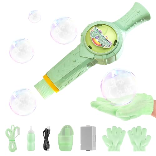 Fog Bubble Machine,Elastic Smoke Bubble Machine,Rechargeable Automatic Smoke Bubble Maker,Colorful Lights & Music,Magic Fog Bubble Wand Summer Christmas Birthday (A-Green) - color: A-green