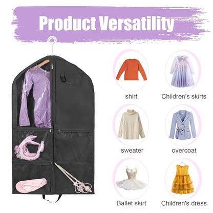 2 Pack Garment Bags for Travel Hanging Clothes,40inch Dance Bag,Dance Garment Bags For Dancers,Dance Competition Essentials,Dance Costume Garment bag For Kids Girls. - color: 2 Pack Black