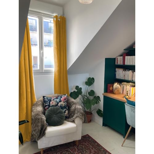 Moondream DecibelControl™ 3-in-1 Soundproof Curtain | Noise Reduction | Thermal Insulation | 100% Blackout | Patented Technology | Velvet | Grommet | 52" W x 108" L | Yellow - Ocher MC215 - color: Yellow - Ocher Mc215, size: 52"W x 108"L (Pack of 1)