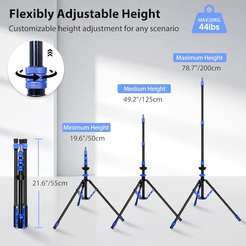 Light Stand Photography, 6.5ft/200cm Removable Center Column Tripod Stand | 2-in-1 Portable Aluminum Tripod Light Stand with Storage Bag & Sandbag, for Video Lighting, Flash, Strobe, Softbox - color: Sapphire Blue