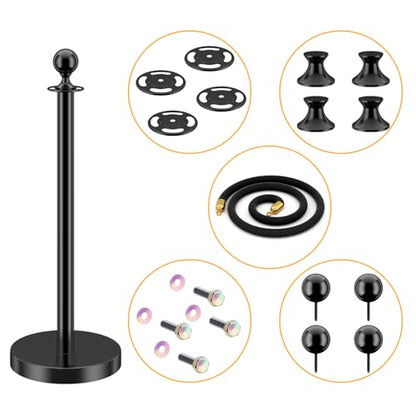 LOVMOR 6PCS Stanchion Post, Crowd Control Barriers, 5 ft Black Velvet Rope Red Carpet Ropes and Poles, Stainless Steel Gold Stanchions Used for Theaters, Parties, Wedding, Exhibition - color: Black-6pack