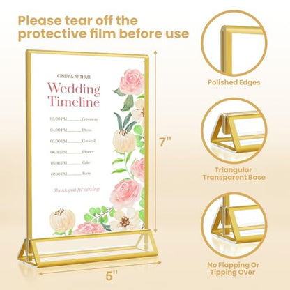 5x7 Gold Acrylic Sign Holder, 12 Pack Wedding Table Number Stands With Vertical Gold Borders, Double Sided Picture Frame Paper Stand, Clear Photo Display Menu for Party, Home, Restaurant - color: Vertical-12 Pack-5 x 7