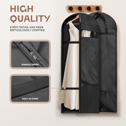 Lazebox 60 inch Garment Bags for Closet Storage and Travel with Zipper Pocket, Heavy Duty Waterproof Hanging Suit Bag with Handles for Suits, Coats, Jackets, Shirts, 1 pack - size: 60inch-1 Pack-black