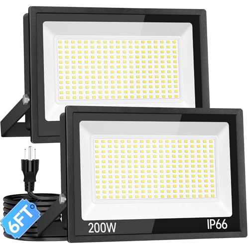 24000LM 200W LED Flood Light Outdoor Plug in, IP66 for Yard Garage, 5000K - size: 200W-2 Pack