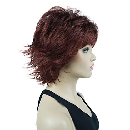Lydell Short Layered Shaggy Wavy Full Synthetic Wigs (131 Burgundy Red) - color: #131 Burgundy Red