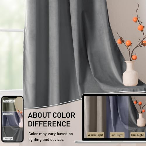 JIUZHEN Grey Velvet Blackout Curtains 84 Inch for Living Room/Bedroom - color: Grey, size: 42"W x 84"L (Pack of 2)