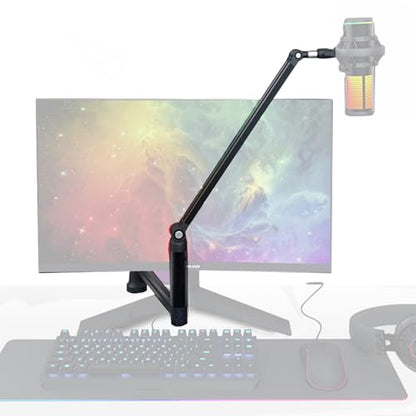 mic Boom Arm Low Profile Adjustable Stick Microphone Arm Stand with Desk Mount Clamp Screw Adapter Cable Management,for Audio-Technica shure sm58 beta58 sm7b blue yeti