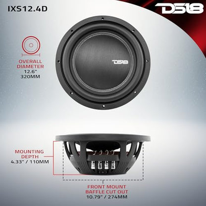 DS18 IXS10.4D Shallow Car Subwoofer - 10" 1000W MAX Power, 500W RMS, Dual Voice Coil, 4+4 Ohms Impedance (1 Speaker) - style: Dual 4-Ohms