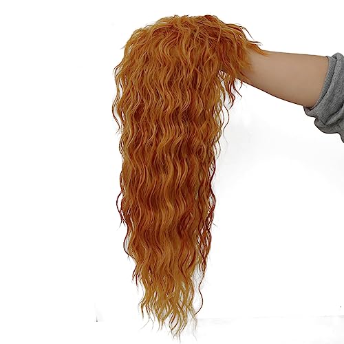 Long Mullet Wigs for Women Curly Blonde Wavy Rocker Punk 70s 80s Costumes Wigs with Bangs Halloween Cosplay Party Wig - color: Long Blonde
