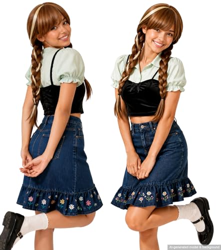 Brown Twin Ponytail Princess Wig, Long Braided Cosplay Wig Set | Adjustable cap included, synthetic brown braided wig for Halloween, parties, festivals, cosplay, and costume dress-up - color: Brown