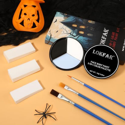 Black White Grey/Gray Face & Body Paint - Blendable Facepaint Foundation with Sponge & Brush for Skin, Professional Halloween Face Make-up Kit for Pale Zombie Skeleton Skull Mime Ghost Goth Costume - color: 01 Skeleton/Skull