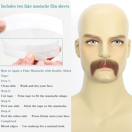 Hand-Tied Human Hair Fake Beard and Mustache for Costumes and Theater | Hand-knotted human hair on lightweight lace creates natural-looking facial hair for costumes, cosplay, theater and film - color: Style 4--brown