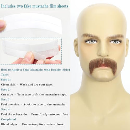 Hand-Tied Human Hair Fake Beard and Mustache for Costumes and Theater | Hand-knotted human hair on lightweight lace creates natural-looking facial hair for costumes, cosplay, theater and film - color: Style 4--brown