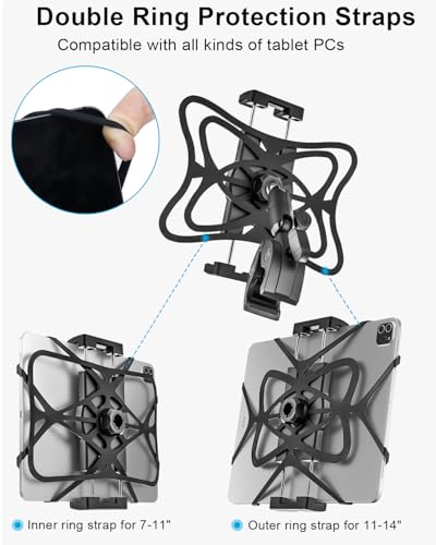 Metal iPad Tablet Mount for Boat Helm, Marine, Wheelchair, Golf Cart, Stroller, Treadmill, Spin Bike, Bicycle, Mic Stand - 360° Adjustable Handlebar Clamp for 4-13" iPad Pro, Air, Mini, Galaxy, iPhone