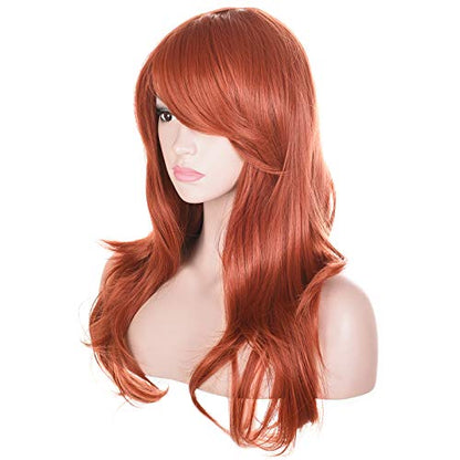 23" Long Wig Big Wavy Heat Resistant Synthetic Straight Hair with Bangs for Women Cosplay Costume Halloween Party (Auburn) - color: Auburn