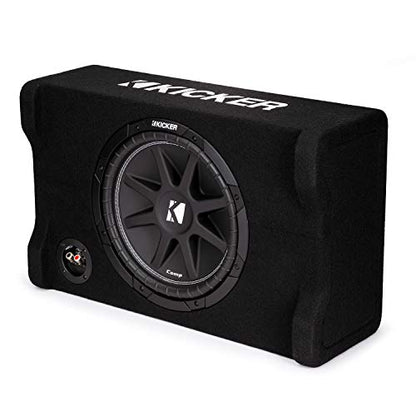 KICKER 48CDF124 Comp 12" Subwoofer in Down Firing Enclosure, 4-Ohm | Loaded ported box design, space-saving behind-seat truck fit, protected downward woofer, deep bass output, easy install