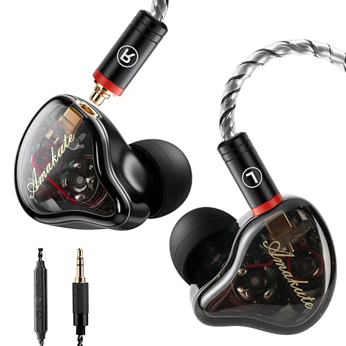 DEMAKE in Ear Monitor with Detachable Silver-Plated 3.5mm Cable, with Mic - color: Black Splicing, size: With Mic