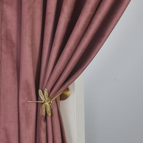 Velvet Tie Top Room Curtain Set- Dusty Rose Bow Tie Design Drapes for Living Room/Bedroom W52 x L96-inch, 2 Panels - color: Dusty Rose, size: 52"W x 96"L (Pack of 2)