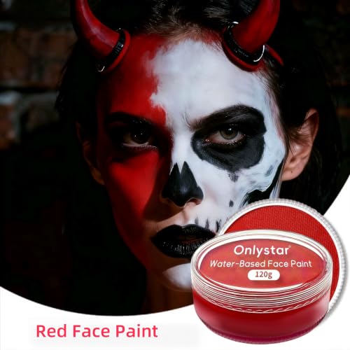 120g Large Devil Red Face Paint – 4X Volume of 30g, Water Activated Body Paint for Halloween Vampire Clown Cosplay, Non Toxic Professional SFX Makeup – Long Lasting & Easy Wash (red) - color: red