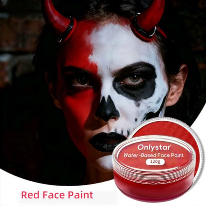 120g Large Devil Red Face Paint – 4X Volume of 30g, Water Activated Body Paint for Halloween Vampire Clown Cosplay, Non Toxic Professional SFX Makeup – Long Lasting & Easy Wash (red) - color: red