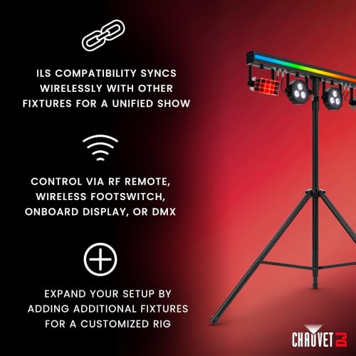 CHAUVET DJ GigBAR 3 ILS DJ Lighting System, All-In-One Party Lights with LED Derby, RGB+UV Wash Lights & Strobe Effects, Portable Stage Lighting Kit with Wireless DMX, ILS Control, Tripod & Carry Bags