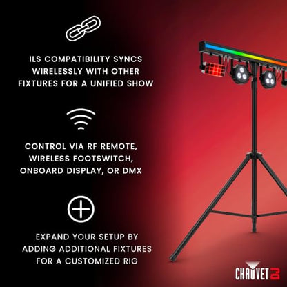 CHAUVET DJ GigBAR 3 ILS DJ Lighting System, All-In-One Party Lights with LED Derby, RGB+UV Wash Lights & Strobe Effects, Portable Stage Lighting Kit with Wireless DMX, ILS Control, Tripod & Carry Bags