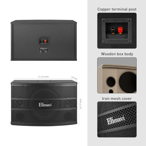 Elimavi 12" 3-Way Karaoke Speakers Pair, 1600W Peak, Built-in Crossover - size: 12 Inch