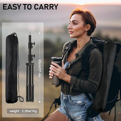 Photography Light Stand, 110"/9.2ft/280cm Portable Reverse Folding Tripod with Travel Bag Aluminum Heavy Duty for Camera,Video,Softboxes,Umbrell,Wedding Outdoor Video Shooting - color: Black