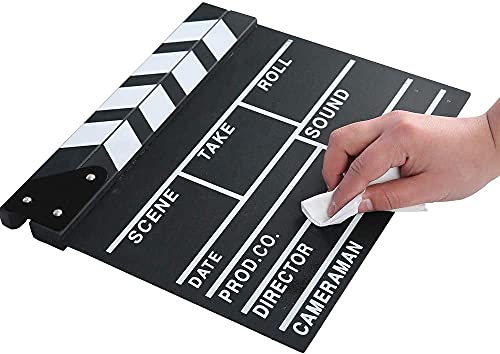 Movie Film Clap Board, Hollywood Clapper Board Wooden Film Movie Clapboard Accessory with Black & White, 12"x11" Give Away White Erasable Pen - size: 11"W x 12"H