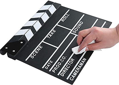 Movie Film Clap Board, Hollywood Clapper Board Wooden Film Movie Clapboard Accessory with Black & White, 12"x11" Give Away White Erasable Pen (Pack of 2) - size: 11"W x 12"H (Pack of 2)