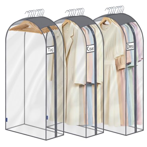 52" Clear Garment Bags for Hanging Clothes 10" Side Gusset, Suit Bags for Closet Storage, Suit Cover for Shirts Coats Dresses (24"X52"X10" 3Pack) - size: 52" 3pack