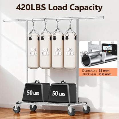 Heavy Duty Clothes Rack, Rolling Clothing Rack Load 420 LBS, Silver | Heavy Duty Clothing Rack for Hanging Clothes with Lockable Wheels & Shelves, Garment Rack for Bedroom Closet Laundry - color: Silver