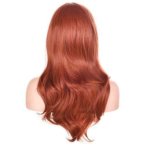 23" Long Wig Big Wavy Heat Resistant Synthetic Straight Hair with Bangs for Women Cosplay Costume Halloween Party (Auburn) - color: Auburn