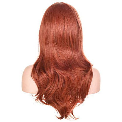 23" Long Wig Big Wavy Heat Resistant Synthetic Straight Hair with Bangs for Women Cosplay Costume Halloween Party (Auburn) - color: Auburn