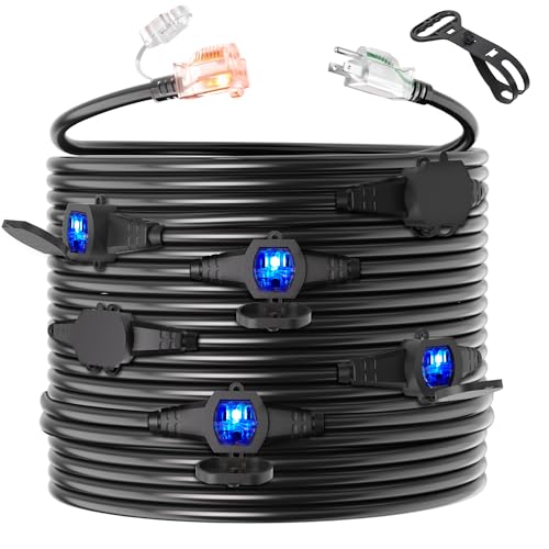 Black 25FT 12 Gauge Outdoor Waterproof Extension Cord with 7 Outlets - color: 25FT 12 Gauge 7 Outlet