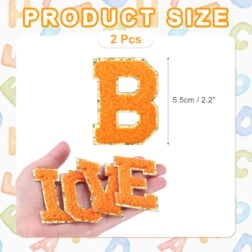 MECCANIXITY Chenille Letter Patches 2.2" Self Adhesive Letter B Stick on Embroidered Patch Sew on Letter Stickers Applique for Repairing Clothing Jeans Shoes Hats DIY(Orange, Pack of 2) - style: Letter-B
