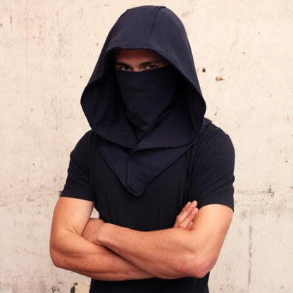 Assassin Hood and Mask Cotton Ninja Balaclava Adaptable Hoodie Casual Ren Faire Cosplay LARP Costume Cowl - color: Navy