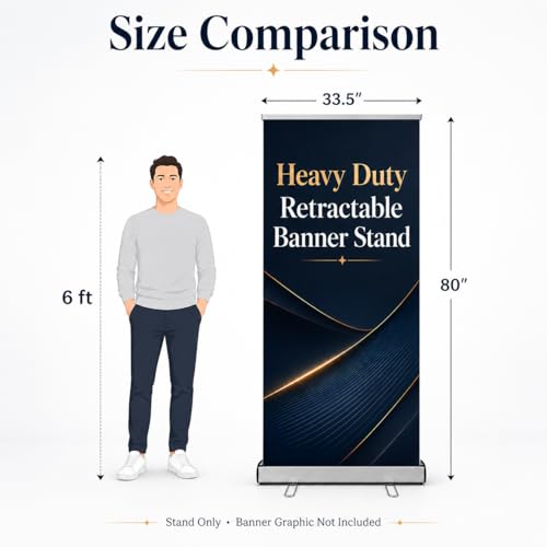 36" x72–92" Heavy Duty Retractable Banner Stand with Reinforced Base and Padded Carrying Bag, Roll-Up Display for Trade Shows, Exhibitions & Events (Stand Only) - size: 36" W x 72–92" H