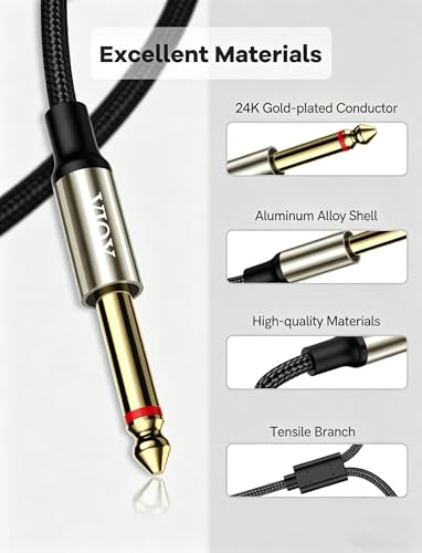 VIOY 3.5mm to Dual 1/4 Inch Audio Splitter Cable, Gold Plated 1/8" TRS Female to Dual Quarter Inch 6.35mm TS Mono Male Plug Braided Stereo Breakout Cable 35cm/13.8inch - size: 1 ft