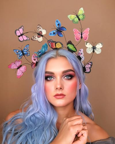 Zivyes Butterfly Fascinator Hats Women Monarch Tea Party Headband Alice in Wonderland Hat Derby Halloween Costume - color: B-0-colorful