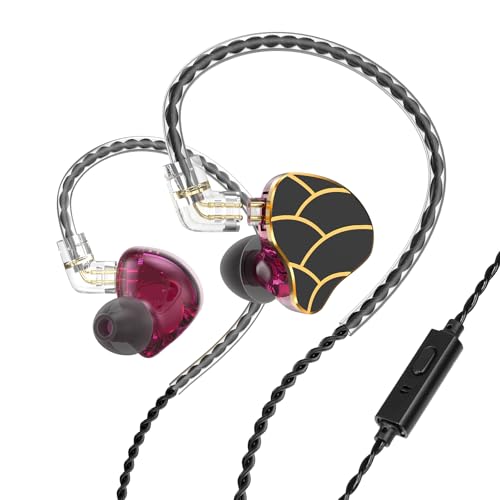 In Ear Monitor Headphones Dual Magnetic Dynamic Driver IEM with Mic Purple - color: H818-Purple with Mic