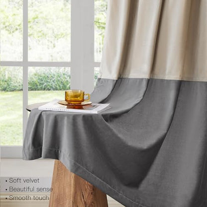 BULBUL Champagne Grey 100% Full Blackout Velvet Curtains,63 inches Long Modern Liner Curtains Thermal Drapes Panels for Living Room Bedroom Grommet Set of 2 - color: Champagne & Grey, size: 52"W x 63"L (Pack of 2)