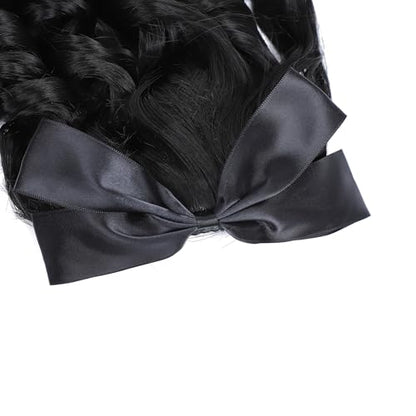 Regency Ringlet Ponytail Hairpiece with Bow Spiral Curl Synthetic Half Wig Historical Colonial Lady Costume Wig (Natural Black) 2# - color: Natural Black